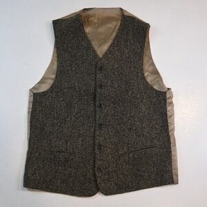 Vtg Ralph Lauren 38R Medium Brown Wool Tweed Button Front Waistcoat Vest